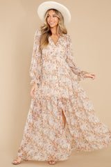 Simply Stated Beige Floral Print Maxi Dress - Red Dress