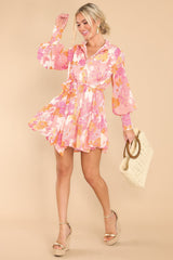 Sing A Song Apricot Multi Print Dress - Red Dress