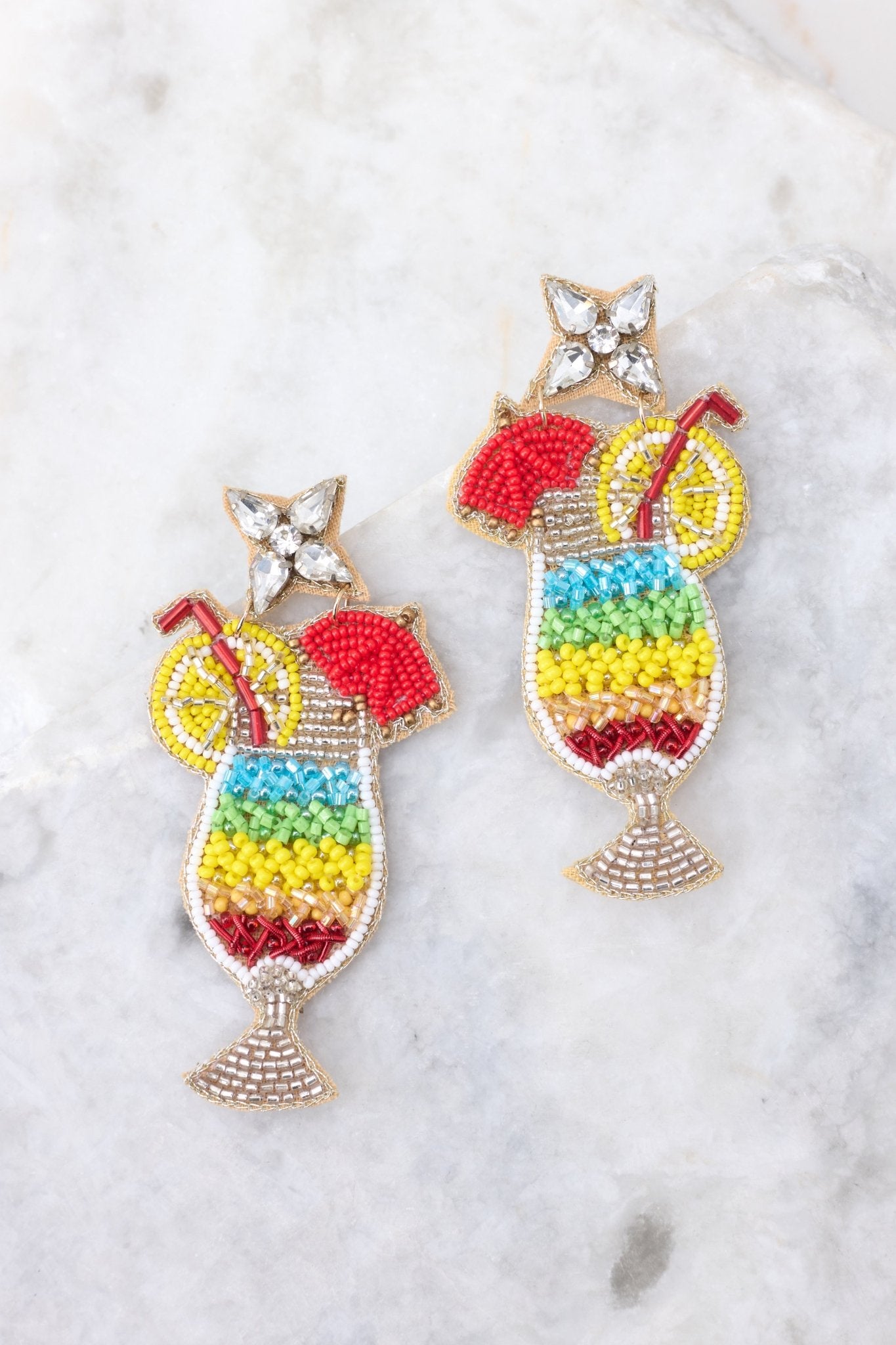 Sit Back At Sunset Rainbow Beaded Earrings - Red Dress