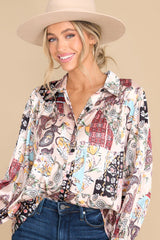 So Into You Taupe Multi Print Top - Red Dress