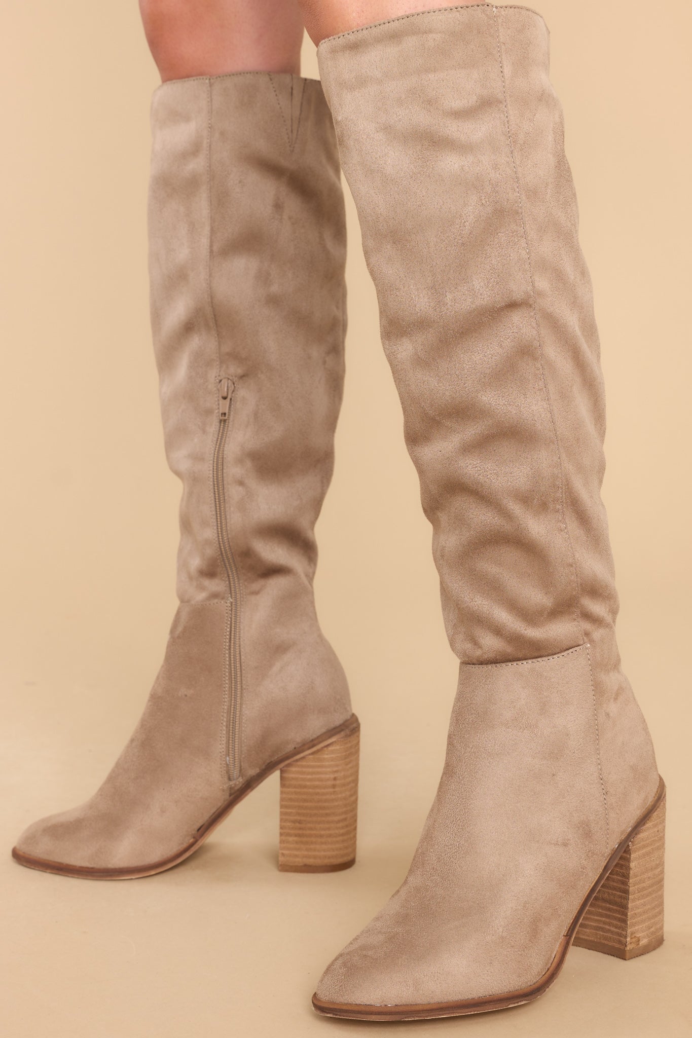 Standing Tall Taupe Boots - Red Dress