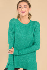 Front view of this sweater that features a crew neckline, a ribbed hem and sleeve cuffs, 3.5