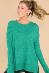 Front view of this sweater that features soft knit material.