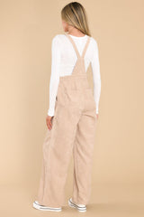 Stay Kind Beige Corduroy Overalls - Red Dress