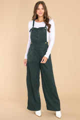 Stay Kind Hunter Green Corduroy Overalls - Red Dress