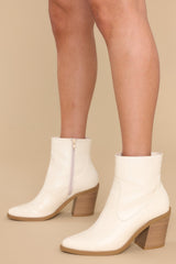 Stroll Through Town Ivory Ankle Booties - Red Dress