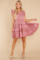 Such A Delight Pink Multi Print Dress - Red Dress