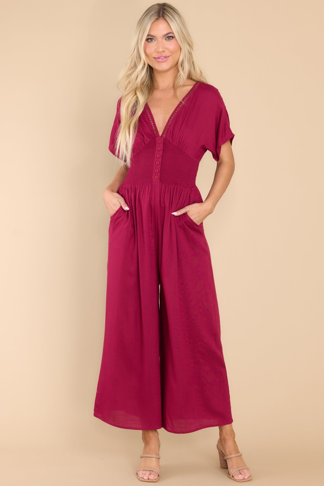 Sweet And True Cranberry Jumpsuit - Red Dress