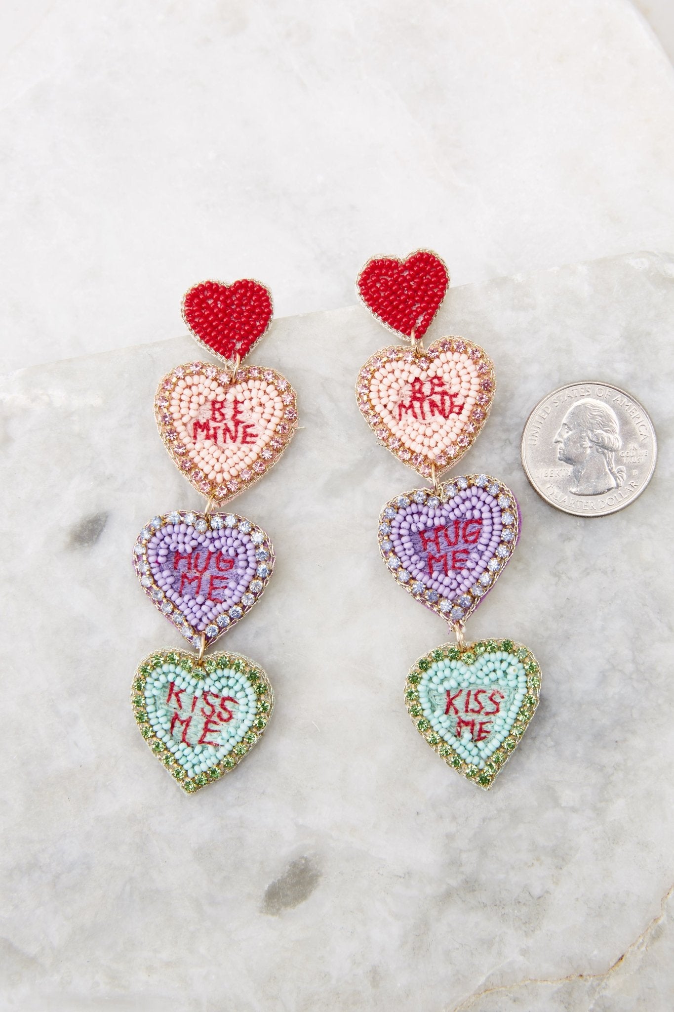 Statement beaded Red heart earrings for women, beaded hearts - Inspire  Uplift