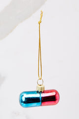 Take A Chill Pill Red And Blue Ornament - Red Dress