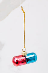 Take A Chill Pill Red And Blue Ornament - Red Dress