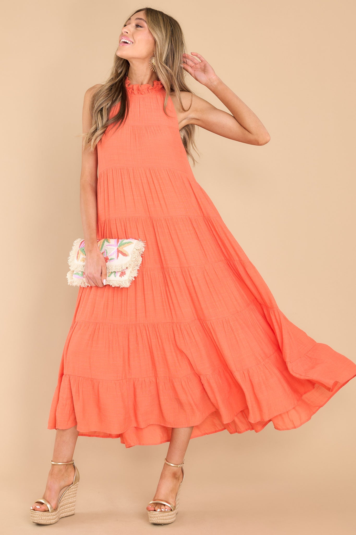 Take Me Dancing Orange Maxi Dress - Red Dress