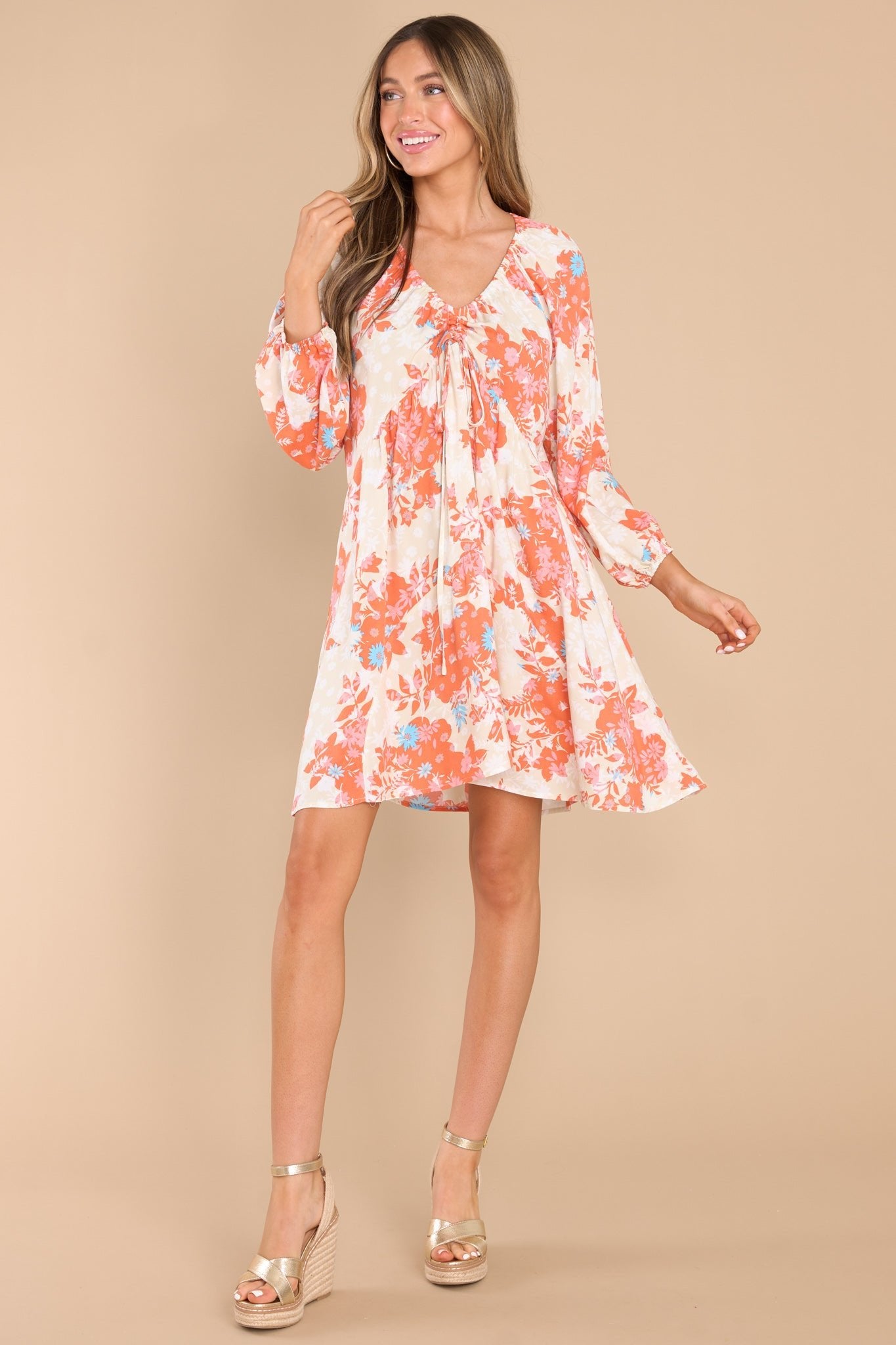 Taking My Own Advice Taupe Floral Dress - Red Dress