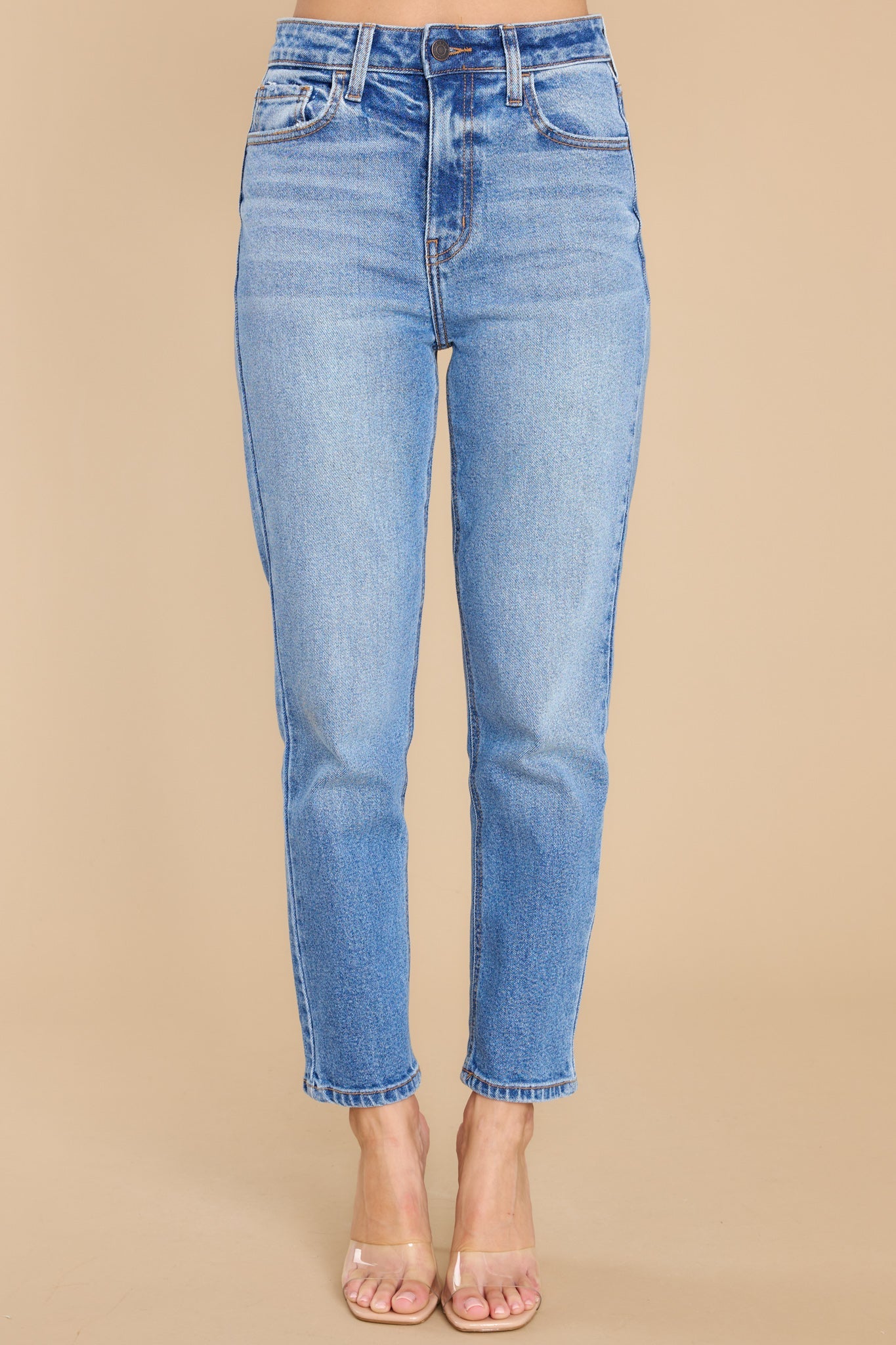 Taking Over Medium Wash Straight Jeans - Red Dress