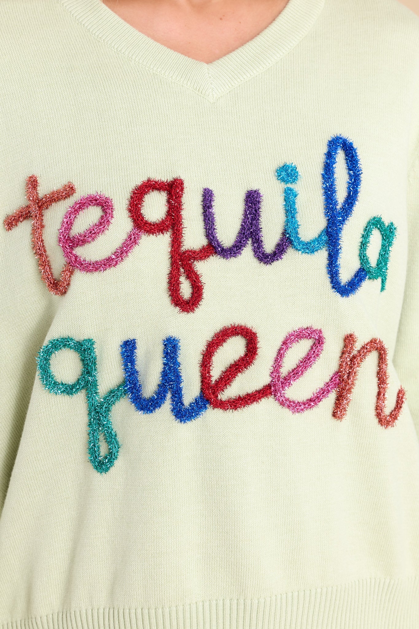 Tequila Queen Light Green Sweater - Red Dress