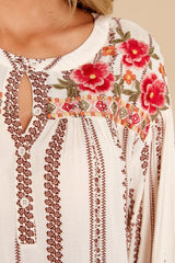 That's The Spirit Ivory Embroidered Top - Red Dress