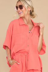 The Brightest Days Coral Gauze Top - Red Dress