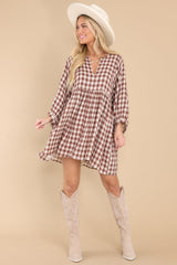 The Day We Met Coffee Brown Plaid Dress - Red Dress