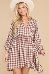 The Day We Met Coffee Brown Plaid Dress - Red Dress