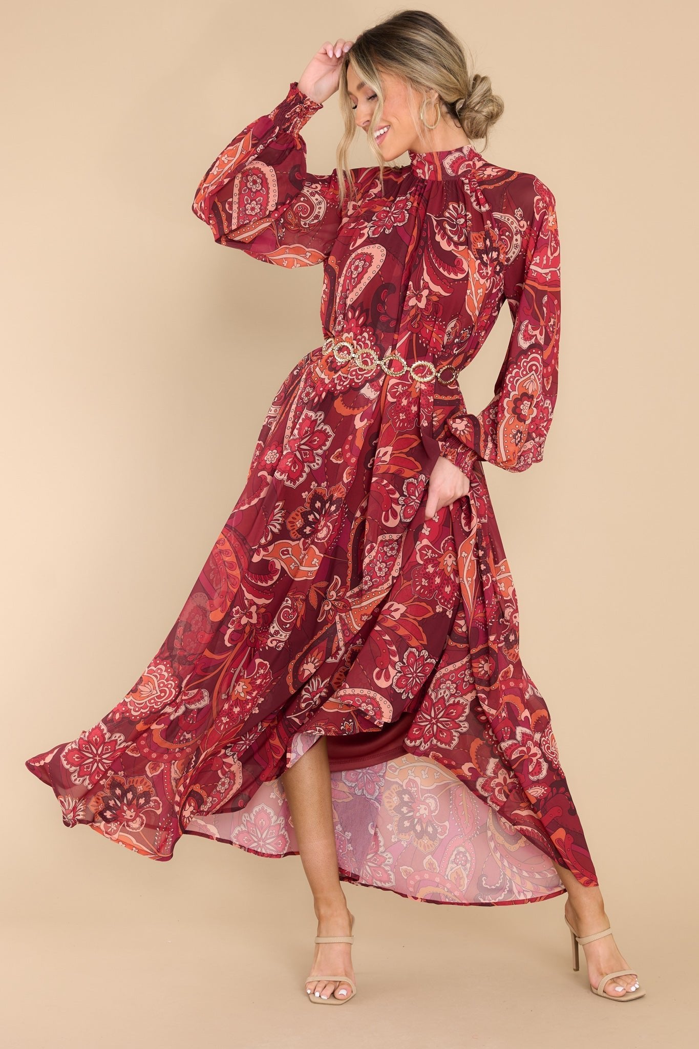 The Perfect Spice Burgundy Multi Print Maxi Dress