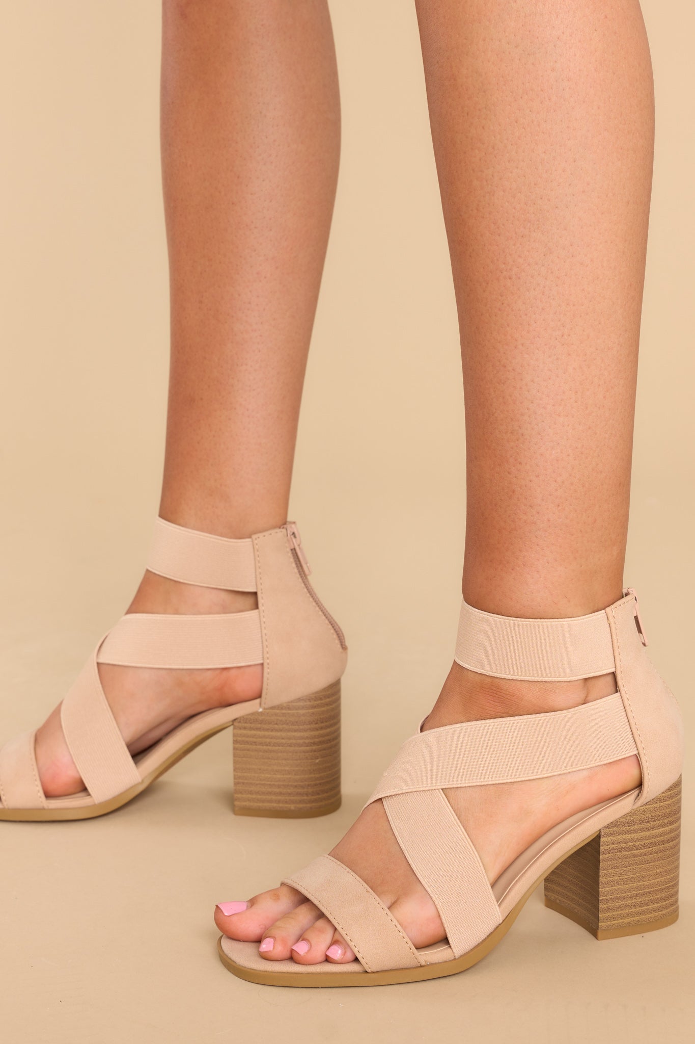 Beige criss cross ankle strap buckle thick heel sandal | Womens shoe  sandals online 2350WS
