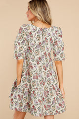 The Throne Awaits Ivory Floral Print Dress - Red Dress