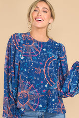 To The Moon And Back Navy Multi Print Top - Red Dress
