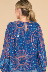 To The Moon And Back Navy Multi Print Top - Red Dress