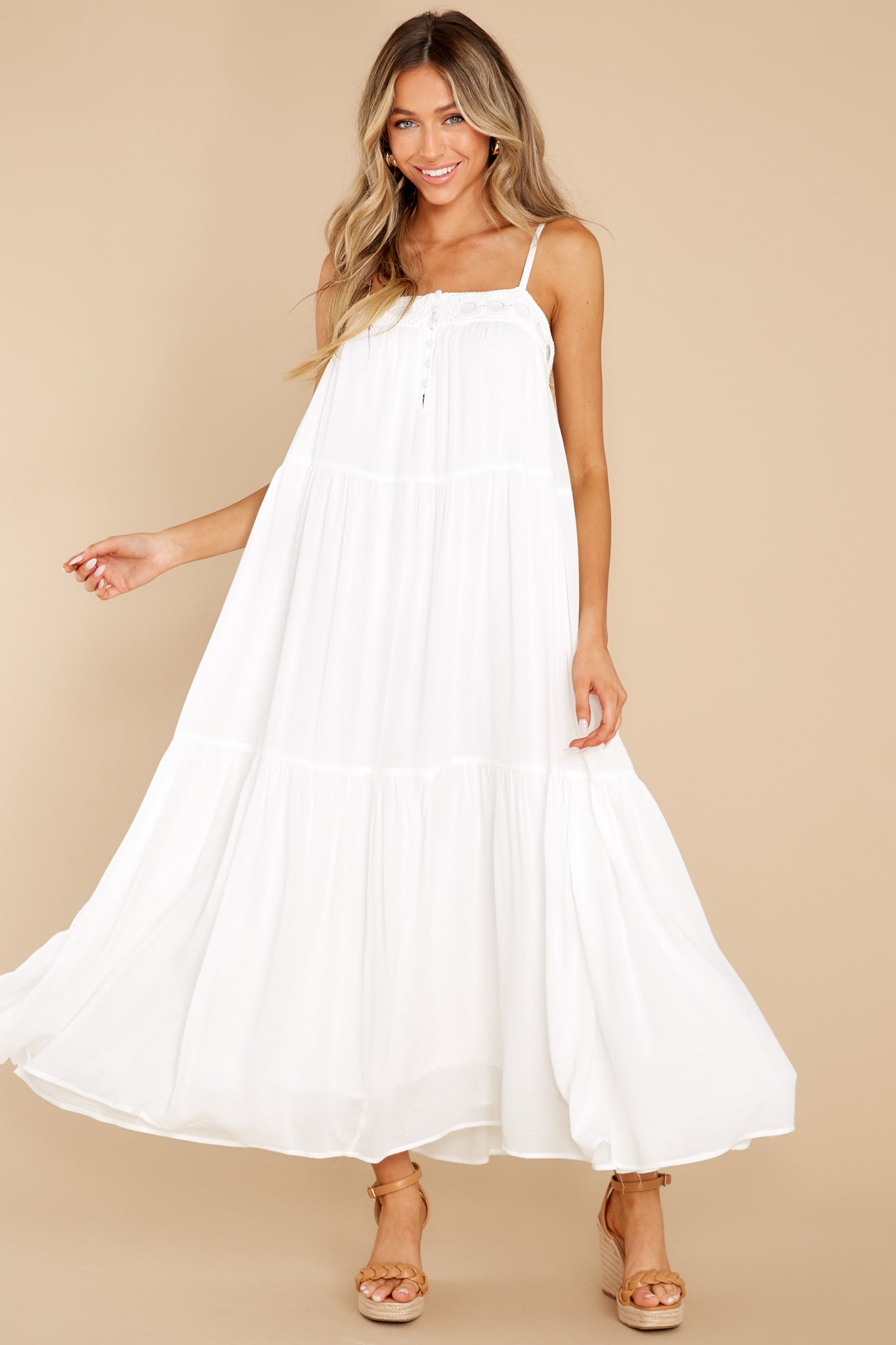 Top Tier White Maxi Dress - Red Dress