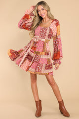 True Meaning Rust Multi Patchwork Print Dress - Red Dress