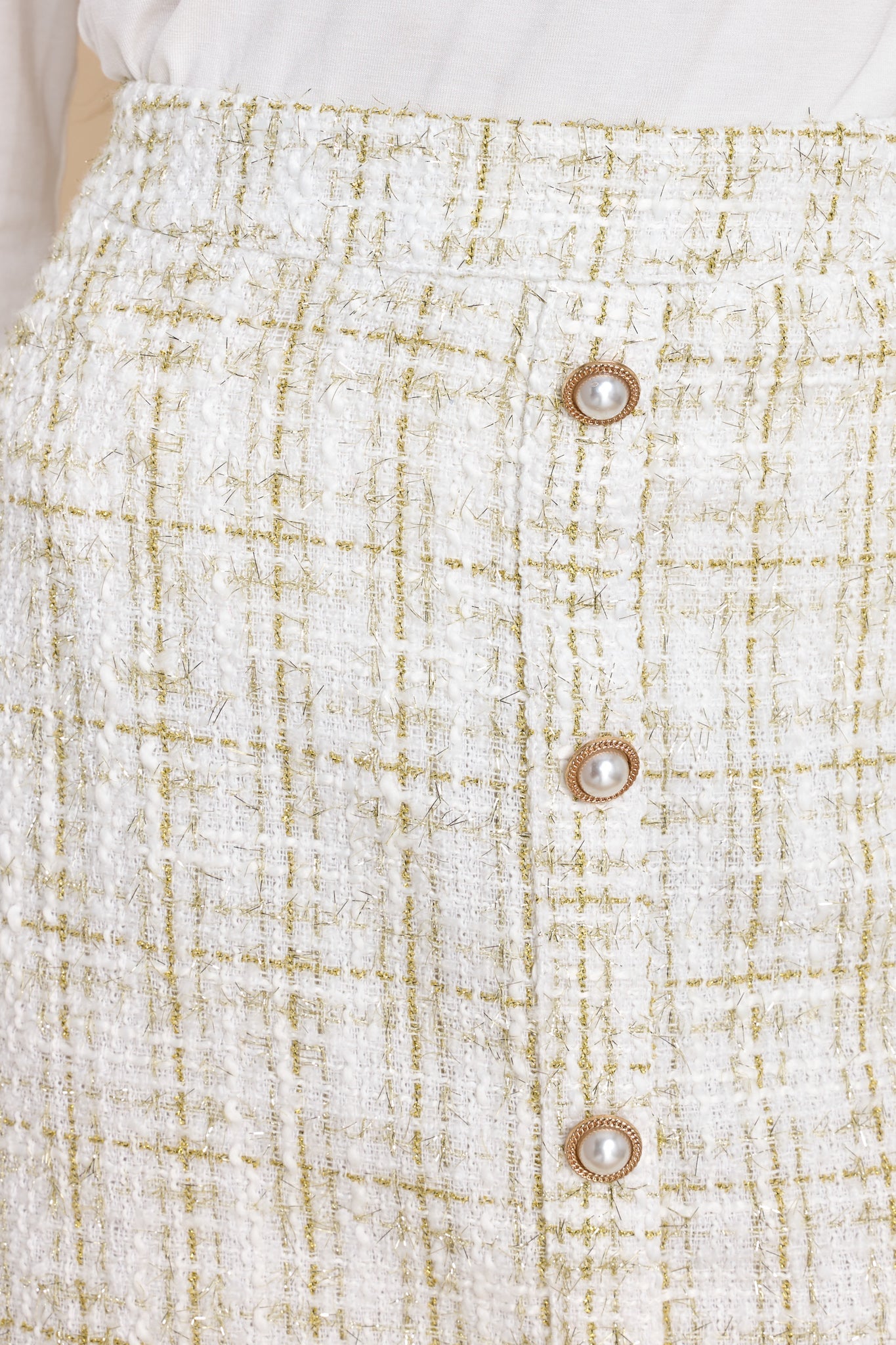 Cach Pearl Trim Tweed Skirt - White