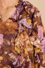 Undeniably Special Brown Multi Floral Print Top - Red Dress